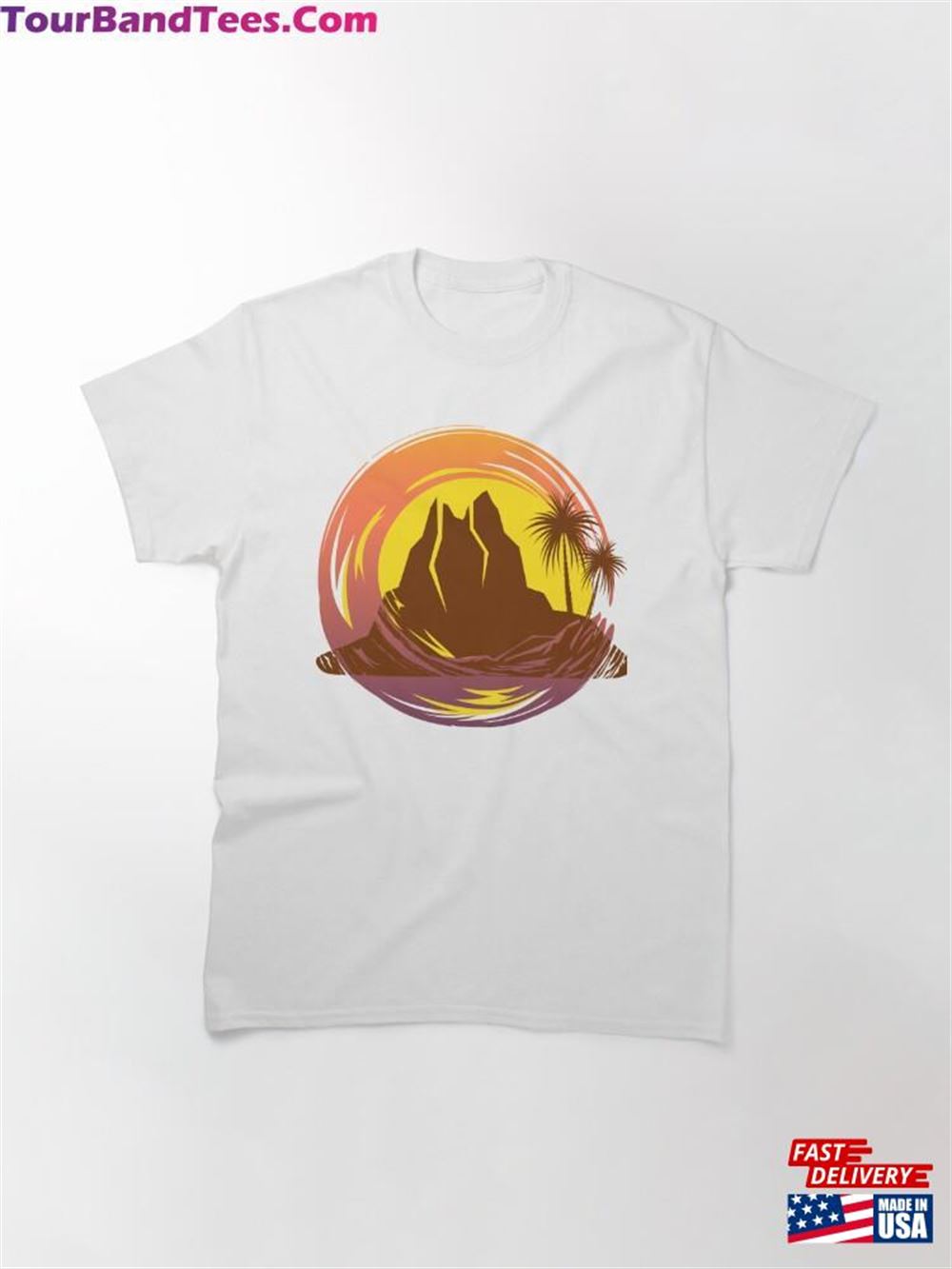 Badge With Tropical Volcano Landscape And Palm Trees Classic T-Shirt Hoodie 29Uf098156 – Utopia Fashion