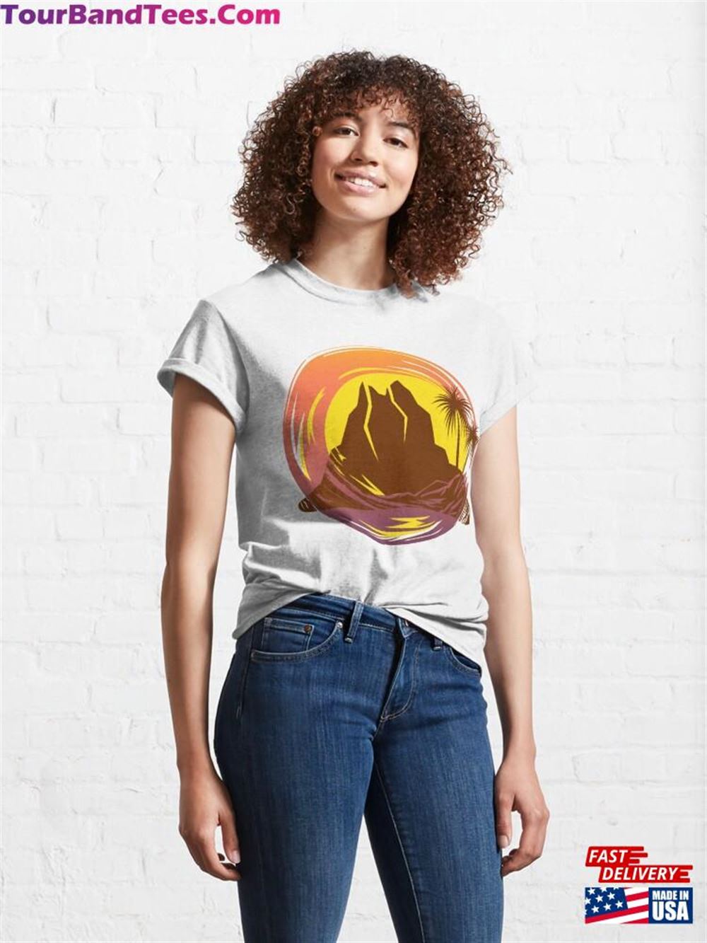 Badge With Tropical Volcano Landscape And Palm Trees Classic T-Shirt Hoodie 29Uf098156 – Utopia Fashion