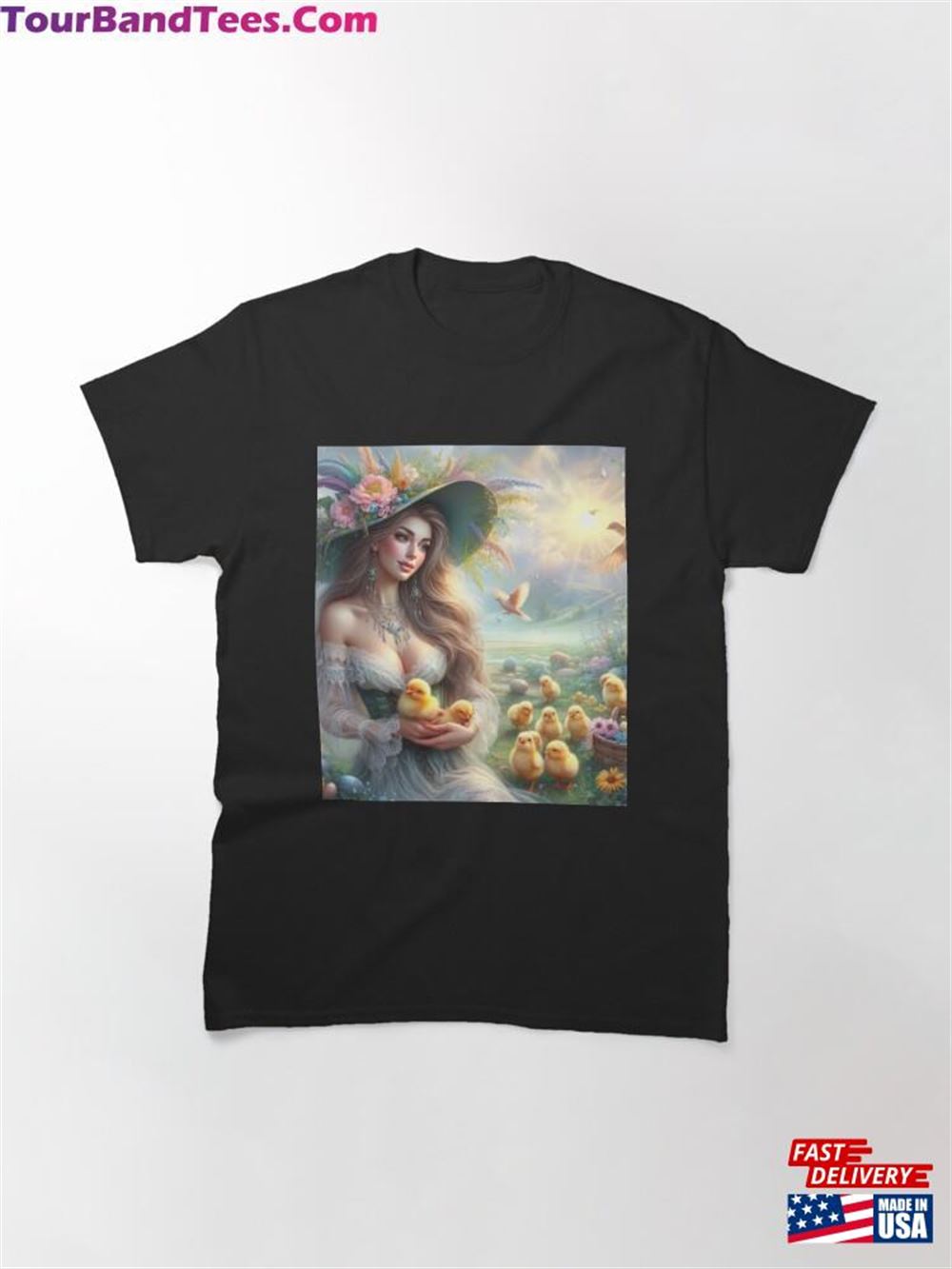 Beautiful Woman With Chicks Fantasy Easter Landscape Classic T-Shirt 29Uf116378 – Utopia Fashion