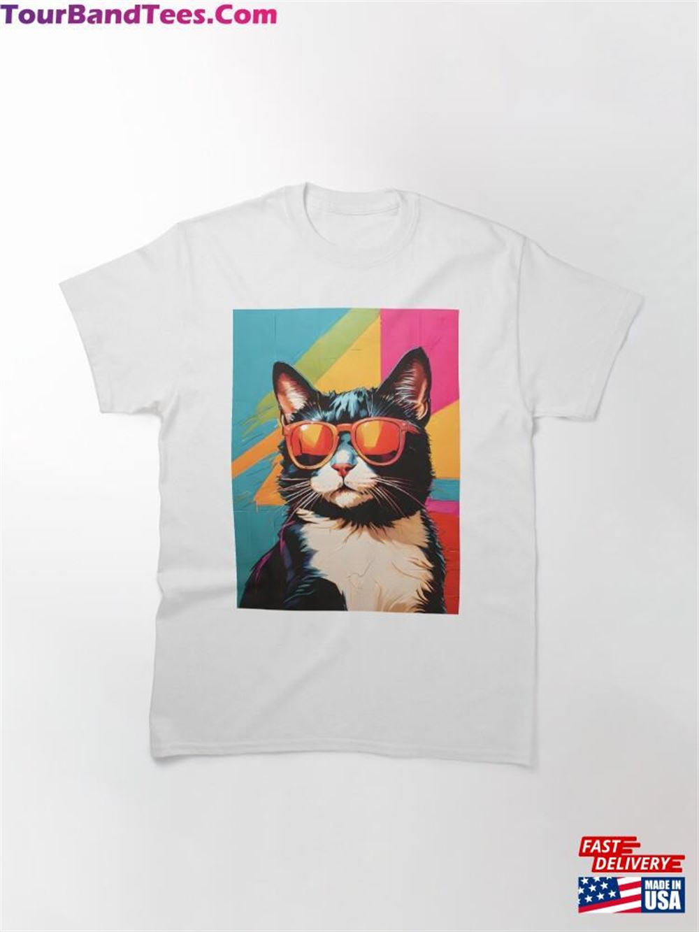 Black And White Cat With Sunglasses Colorful Pop Art Classic T-Shirt Sweatshirt 29Uf116774 – Utopia Fashion