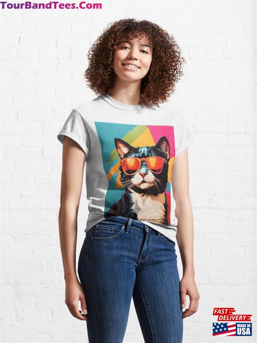 Black And White Cat With Sunglasses Colorful Pop Art Classic T-Shirt Sweatshirt 29Uf116774 – Utopia Fashion