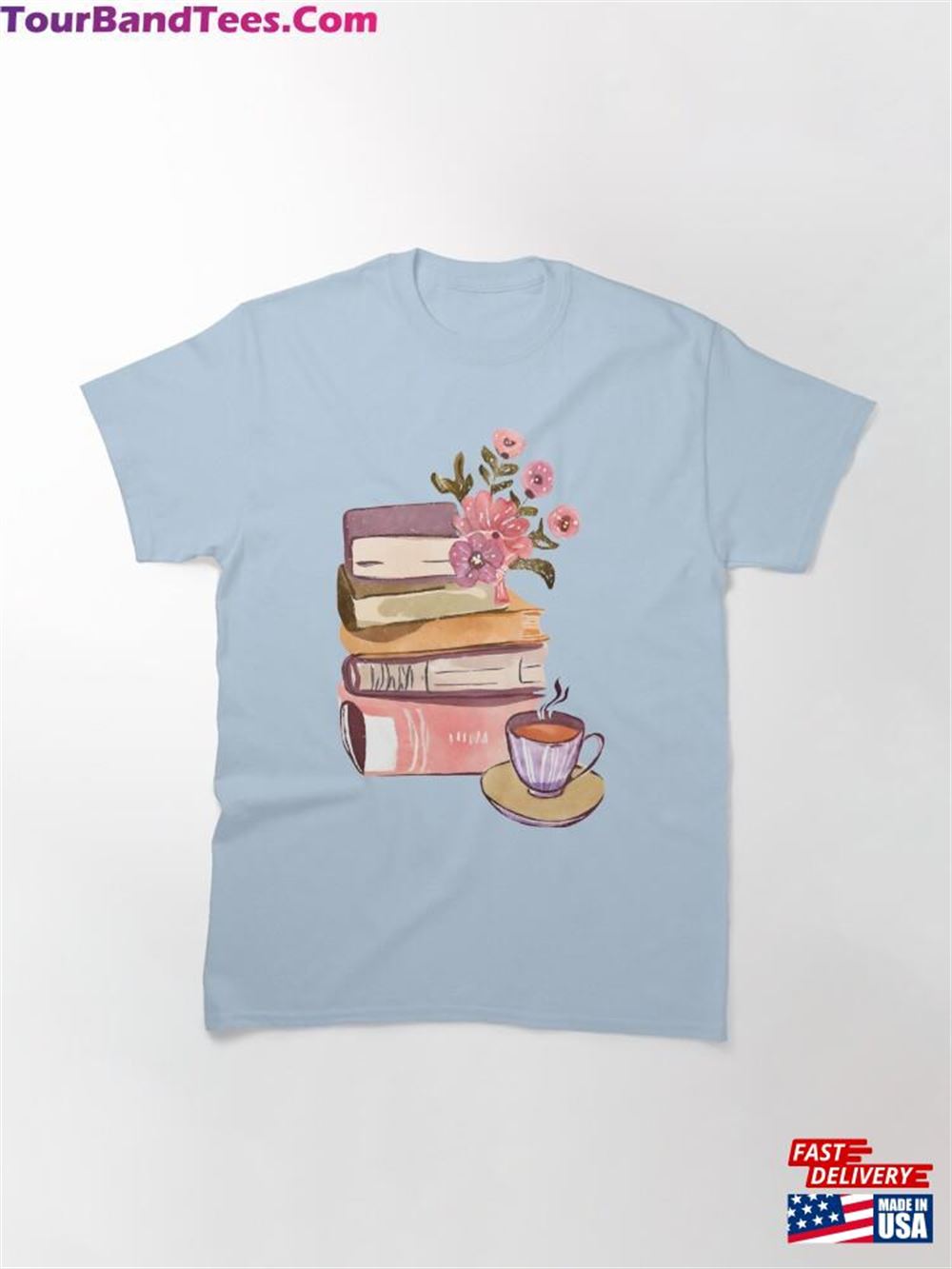 Books Flowers And Tea Cup Stickers Cute Watercolor Classic T-Shirt Unisex 29Uf098147 – Utopia Fashion