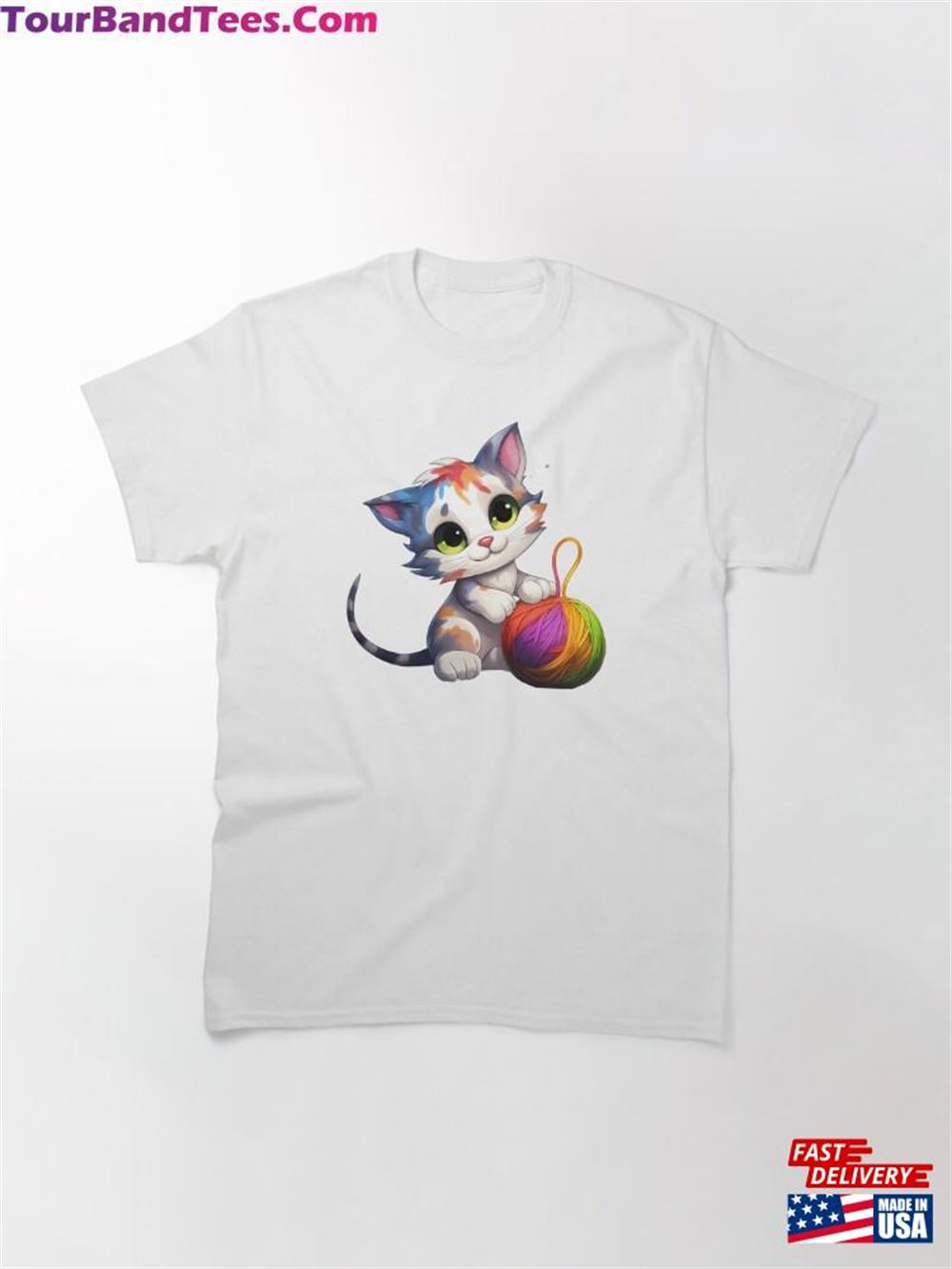 Cat Playing Yarn Ball Adorable Colorful Kitten Classic T-Shirt 29Uf106922 – Utopia Fashion