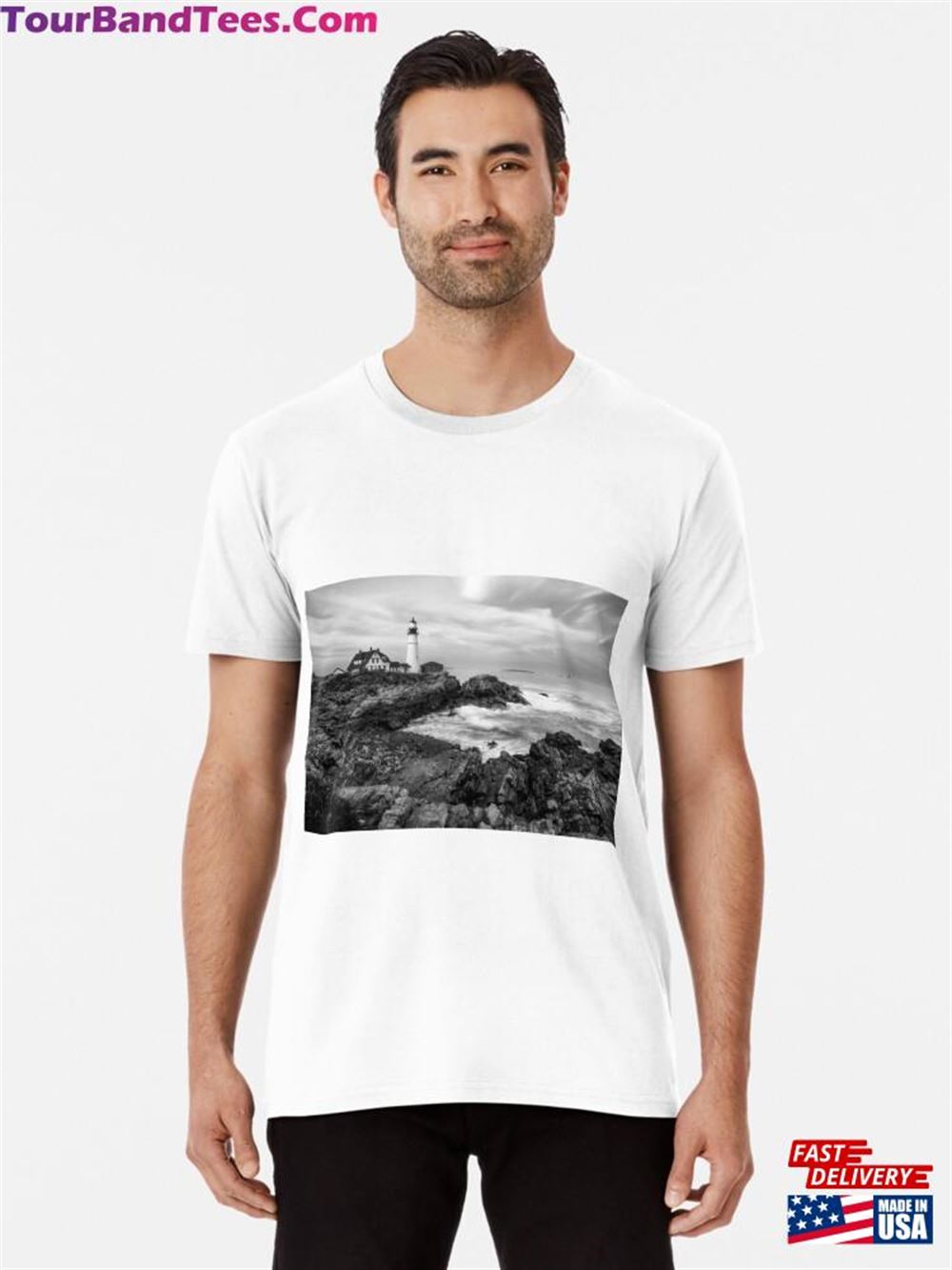 Coastal Glow At Portland Head Lighthouse In Monochrome Premium T-Shirt Hoodie Sweatshirt 29Uf106898 – Utopia Fashion