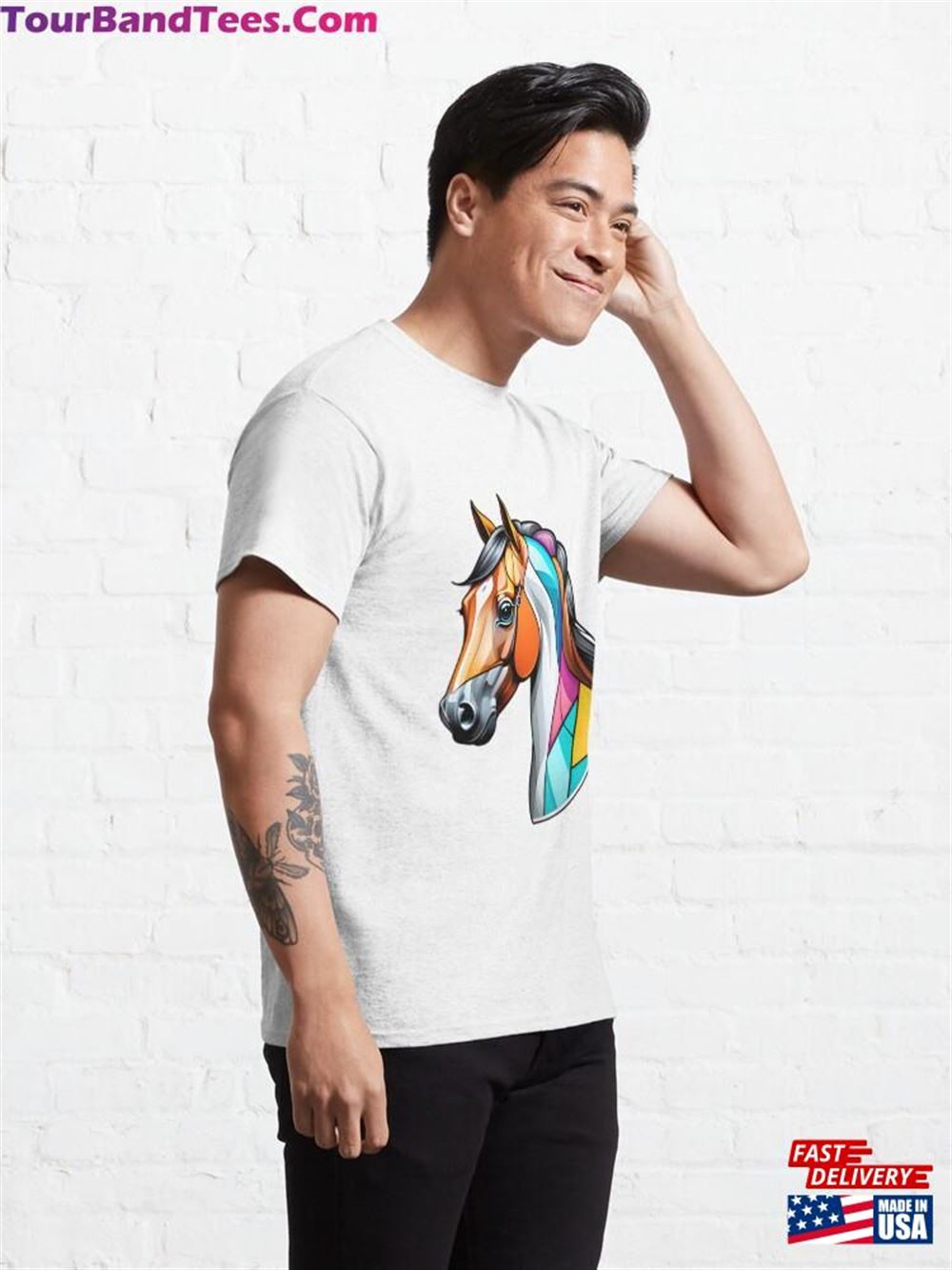 Cute Horse With Abstract Geometric Pattern Classic T-Shirt Sweatshirt 29Uf115818 – Utopia Fashion