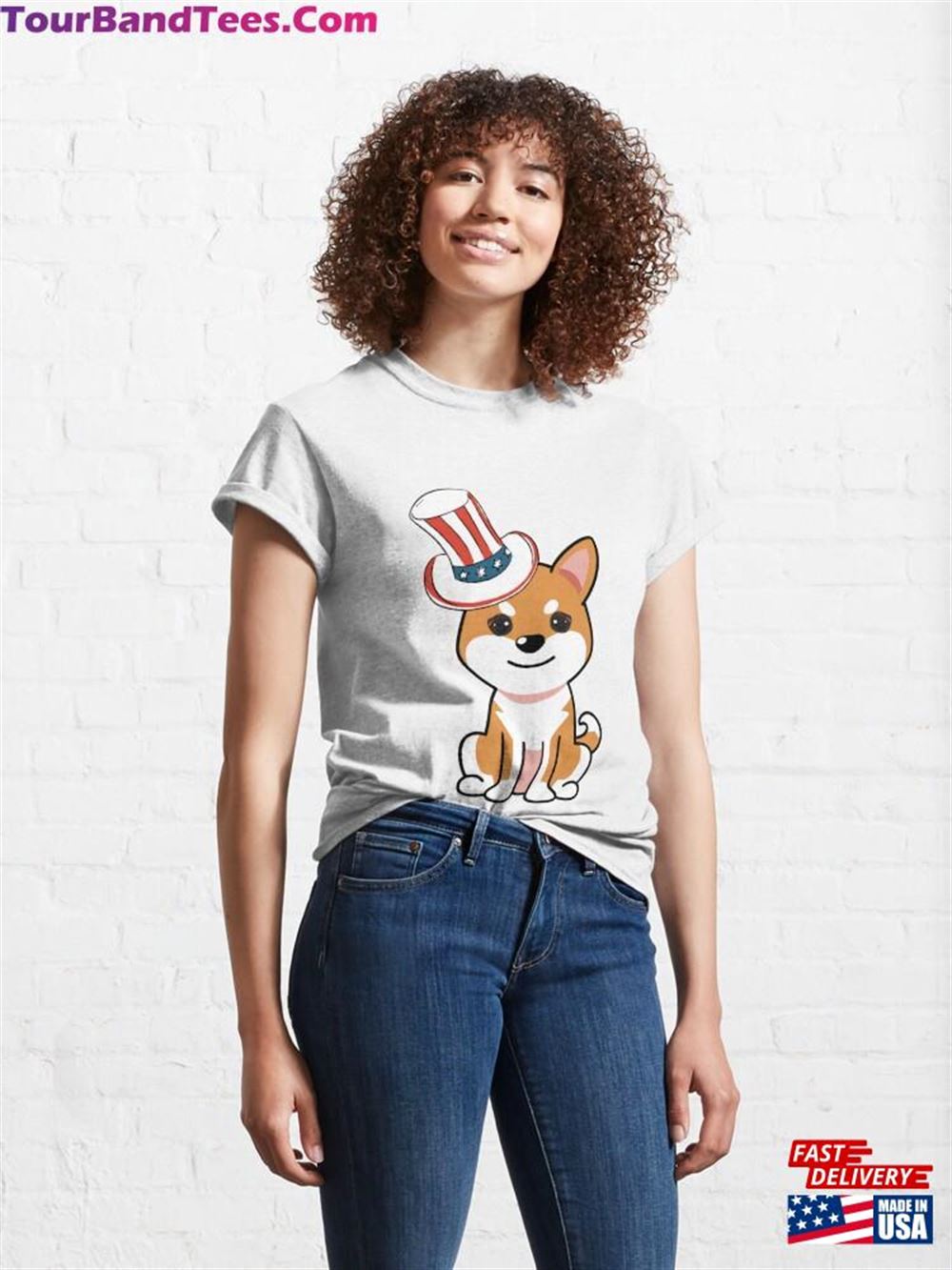 Cute Orange Dog Is Wearing An Uncle Sam Hat Classic T-Shirt 29Uf111828 – Utopia Fashion