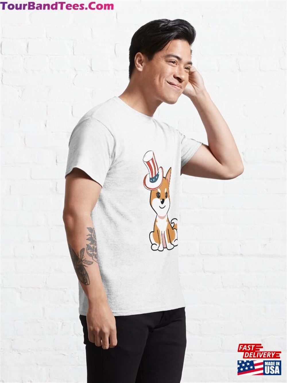 Cute Orange Dog Is Wearing An Uncle Sam Hat Classic T-Shirt 29Uf111828 – Utopia Fashion