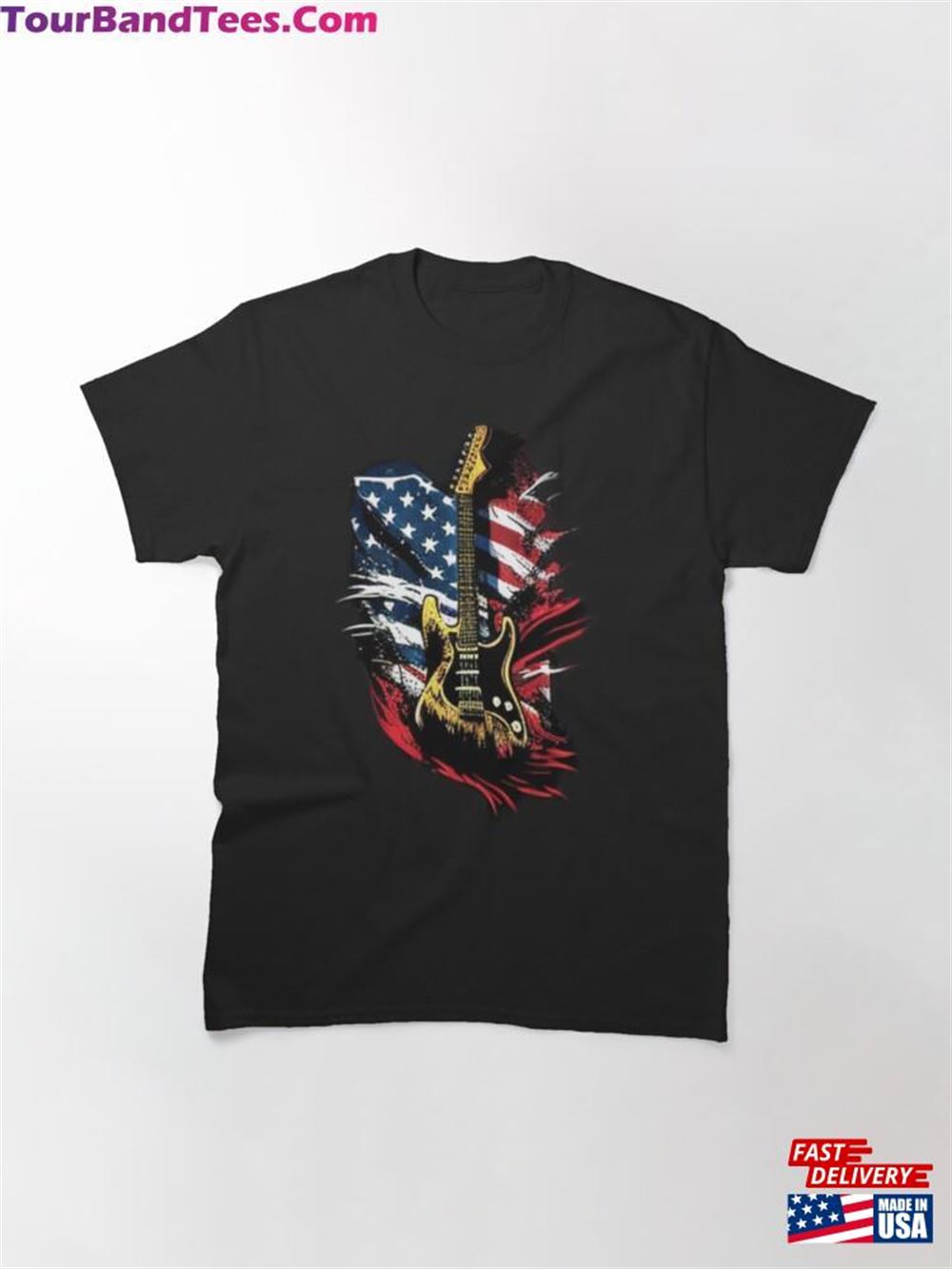 Guitar Drawing On American Flag Background Classic T-Shirt Hoodie Sweatshirt 29Uf112661 – Utopia Fashion