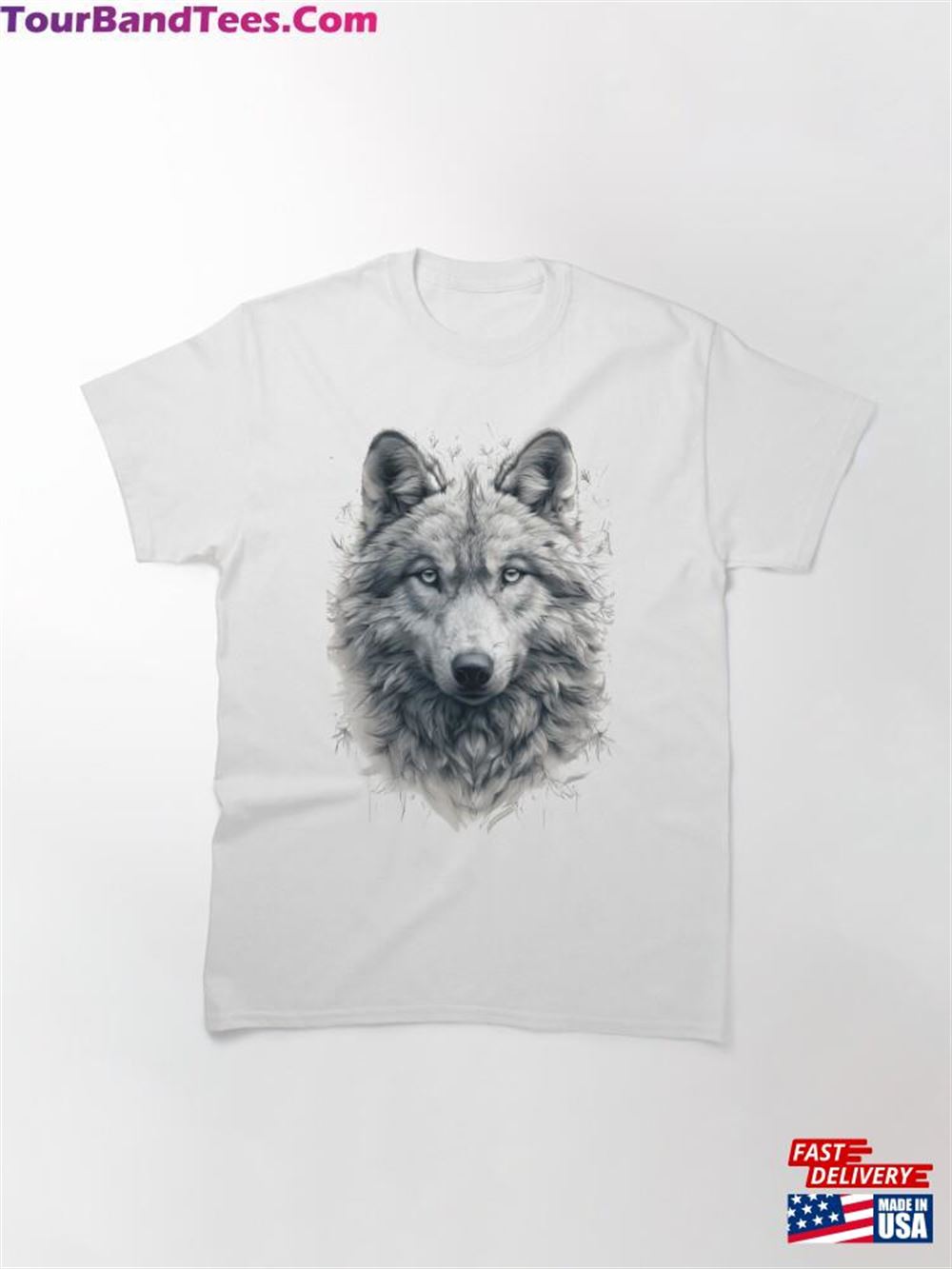 Intricate Monochrome Wolf Illustration Featuring Geometric And Celestial Elements Classic T-Shirt 29Uf117451 – Utopia Fashion