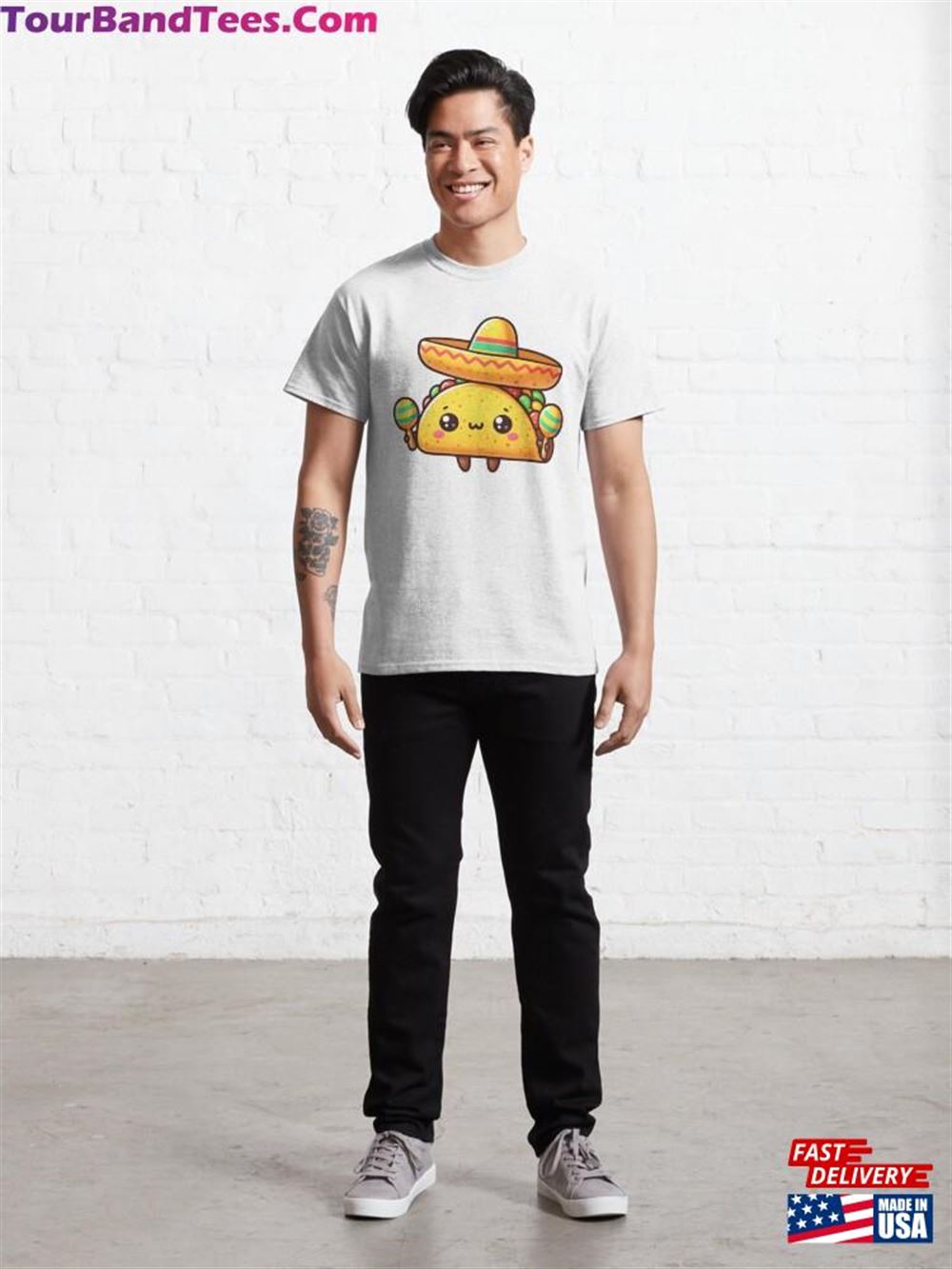 Kawaii Anthropomorphic Taco With A Small Sombrero Holding Maracas Classic T-Shirt Sweatshirt 29Uf107084 – Utopia Fashion