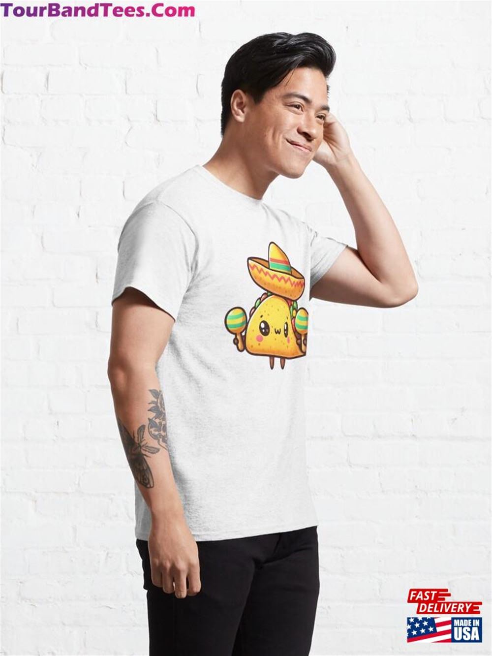 Kawaii Anthropomorphic Taco With A Small Sombrero Holding Maracas Classic T-Shirt Sweatshirt 29Uf107084 – Utopia Fashion