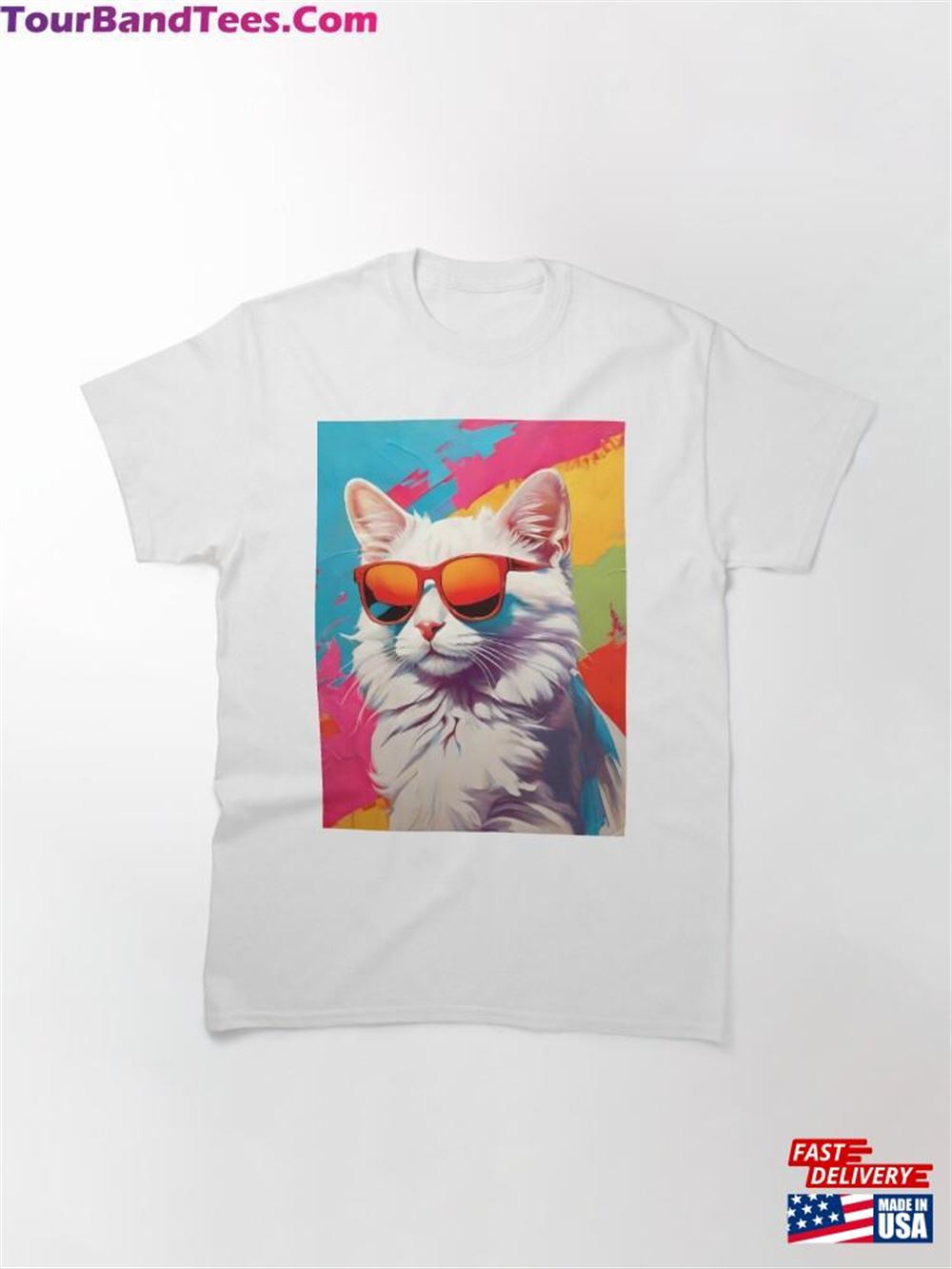 Longhair White Cat With Sunglasses Colorful Pop Art Classic T-Shirt Sweatshirt 29Uf116855 – Utopia Fashion