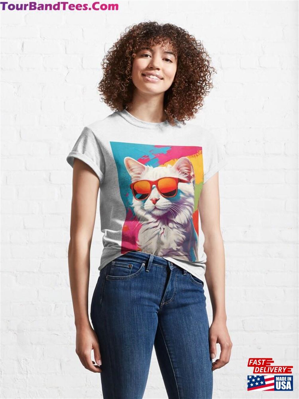 Longhair White Cat With Sunglasses Colorful Pop Art Classic T-Shirt Sweatshirt 29Uf116855 – Utopia Fashion