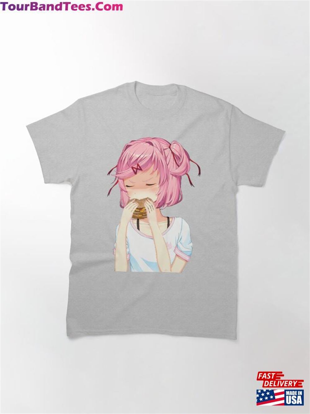 Pink Hair Anime Girl Eating A Double Cheeseburger Classic T-Shirt Hoodie 29Uf116167 – Utopia Fashion