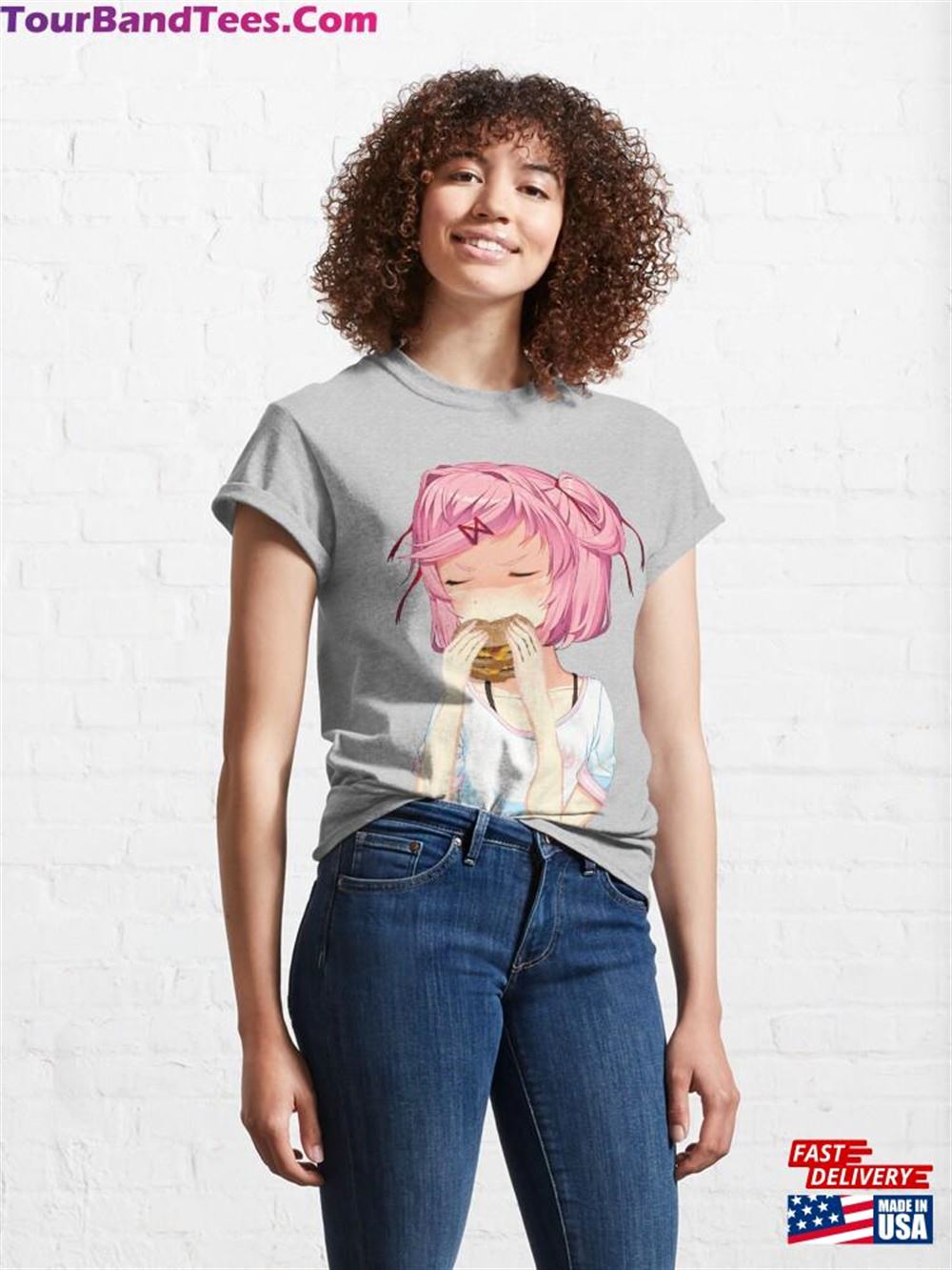 Pink Hair Anime Girl Eating A Double Cheeseburger Classic T-Shirt Hoodie 29Uf116167 – Utopia Fashion