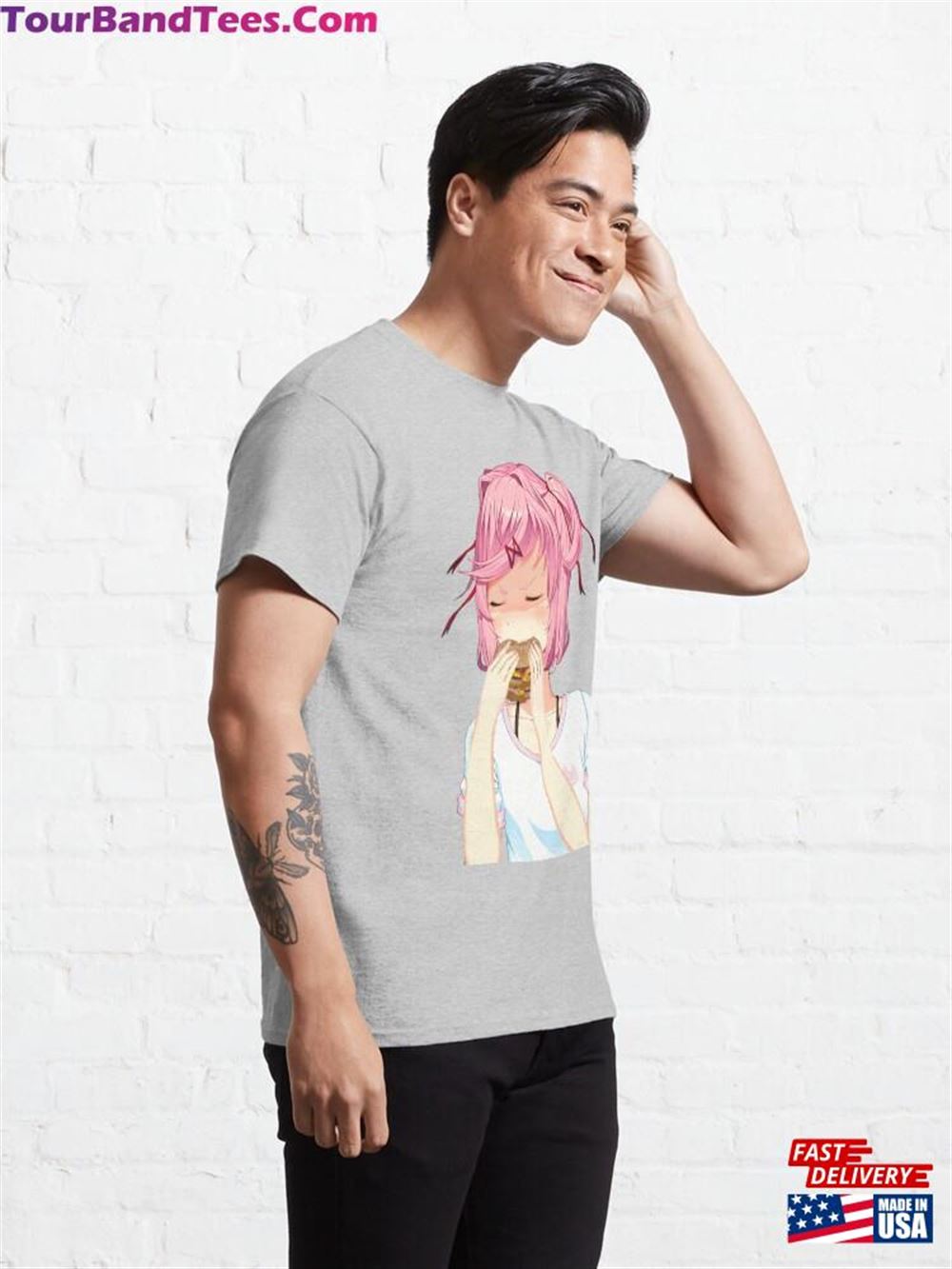 Pink Hair Anime Girl Eating A Double Cheeseburger Classic T-Shirt Hoodie 29Uf116167 – Utopia Fashion