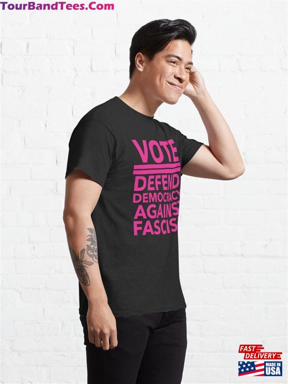 Vote Defend Democracy Against Fascism (Hot Pink) Classic T-Shirt Hoodie 29Uf117905 – Utopia Fashion