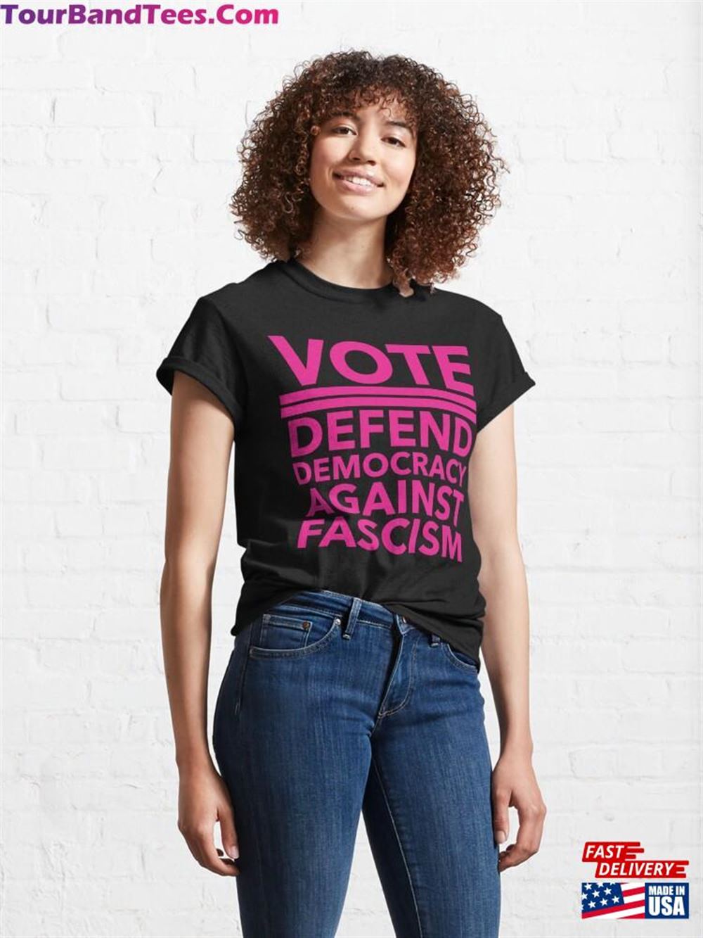 Vote Defend Democracy Against Fascism (Hot Pink) Classic T-Shirt Hoodie 29Uf117905 – Utopia Fashion